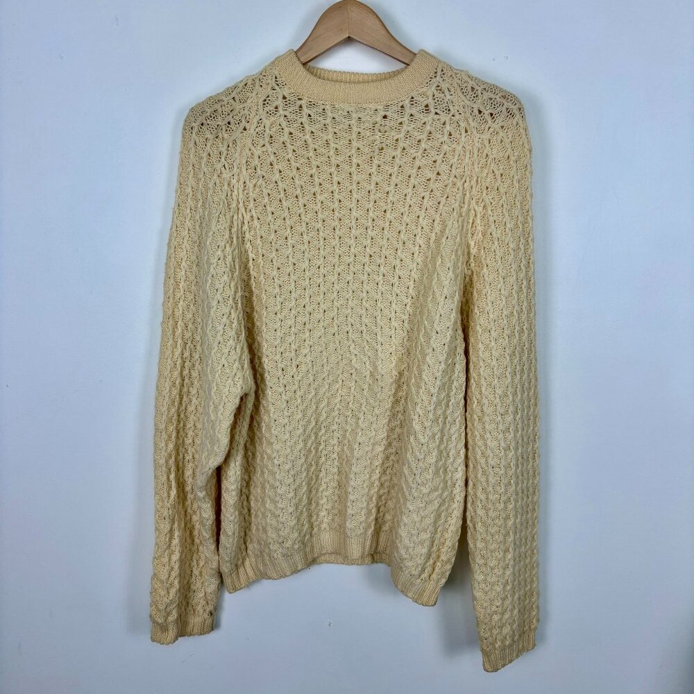 Vintage Reine Wolle Open Knit Sweater Pullover Crew Neckline Tan Womens Size 46